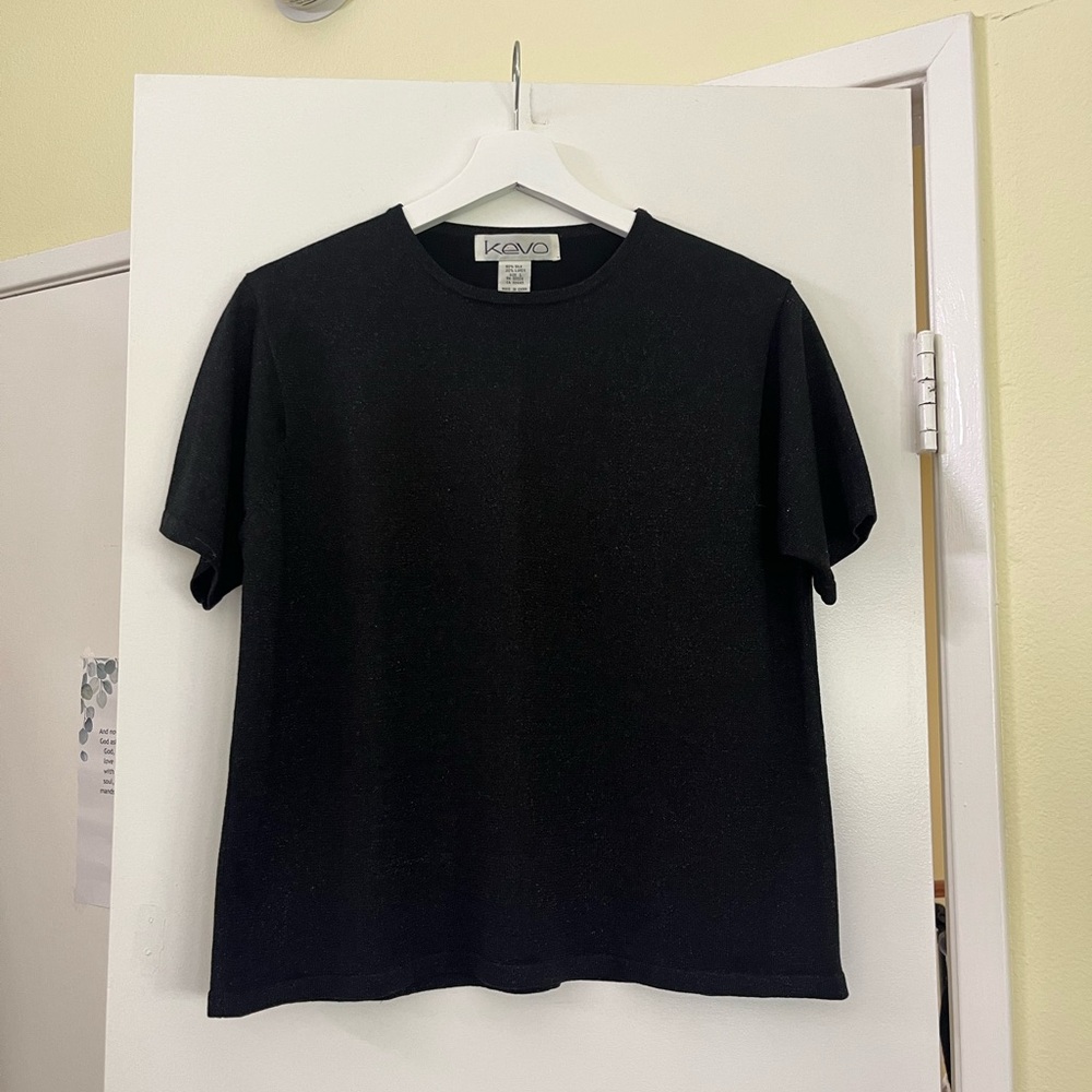 Vintage KEVO Black Silk & Lurex Knit Short Sleeve Top